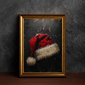 Santa Hat Painting Christmas Wall Art Decor Printable Santa Hat Vintage Santa Claus Print Xmas Rustic Festive Antique Digital Print