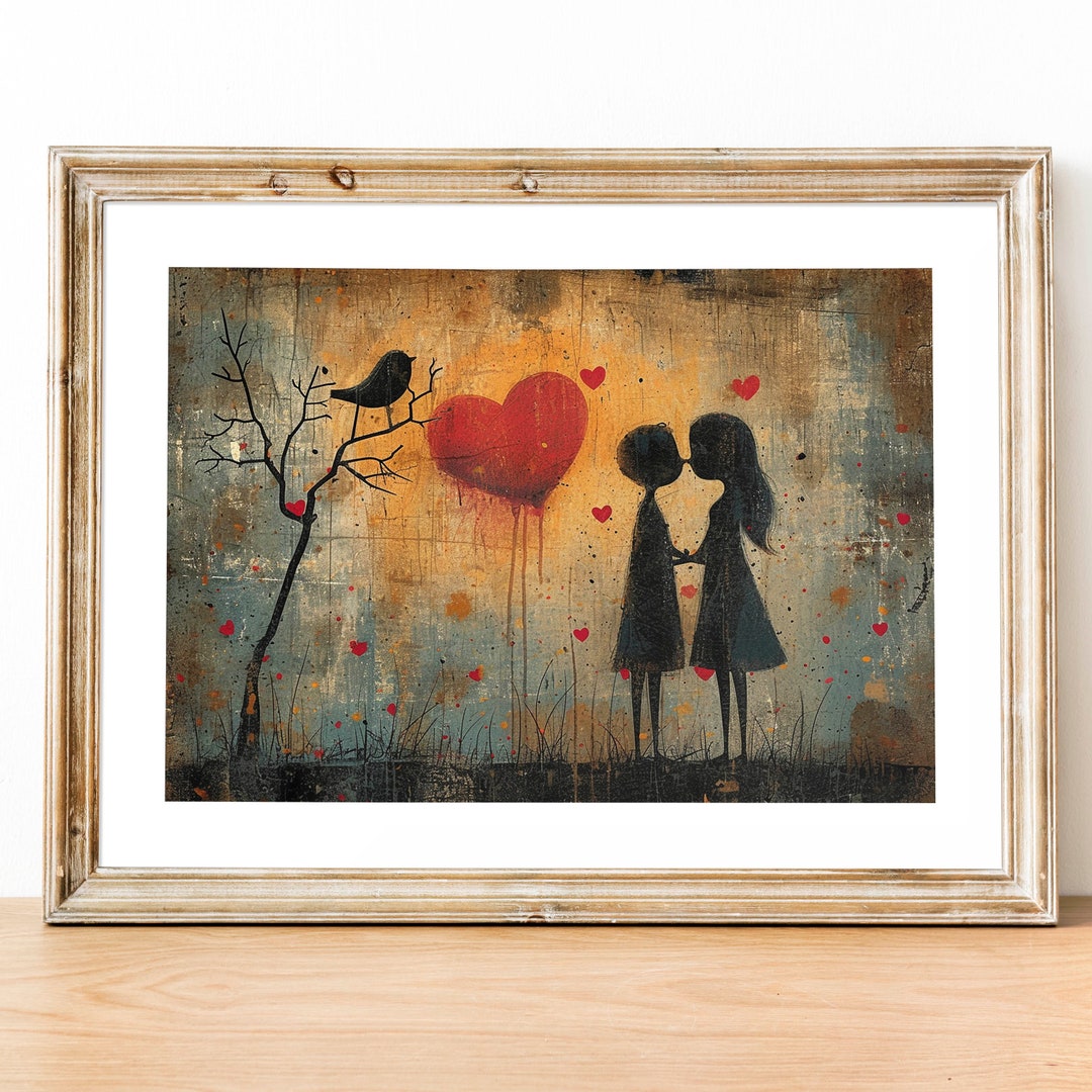 Romantic Couple Art Valentines Day Print Couple Art Valentines Day ...
