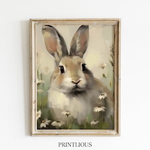 Bunny Print Vintage Wall Art Easter Bunny Art Print Spring Rabbit Painting Easter Rabbit Bunny Print Rustic Hare Cottagecore Digital Print