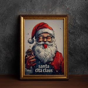 Vintage Santa Wall Art, Winter Holidays Painting, Printable Christmas Home Decor,Santa Claus Illustration Print, Winter Holiday Decor
