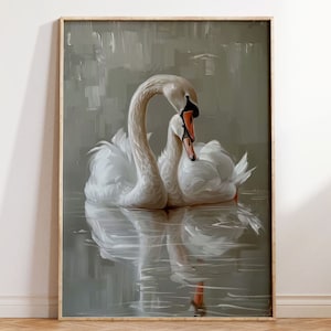 Swan Wall Art Print grillige zwaan schilderij roze en groene muur kunst Blush decor roze zwaan afdrukbare afdrukbare Girly Office decor digitale kunst