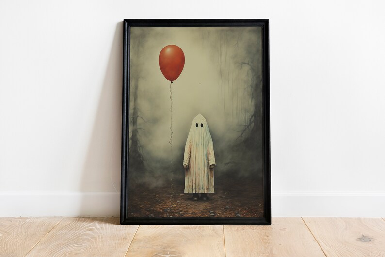 Ghost in the Foggy Forest Art Print , Halloween ghost wall art print , Dark Academia Room Decor , Ghost Print Poster , Instant Download image 4