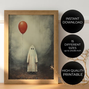 Ghost in the Foggy Forest Art Print , Halloween ghost wall art print , Dark Academia Room Decor , Ghost Print Poster , Instant Download image 3