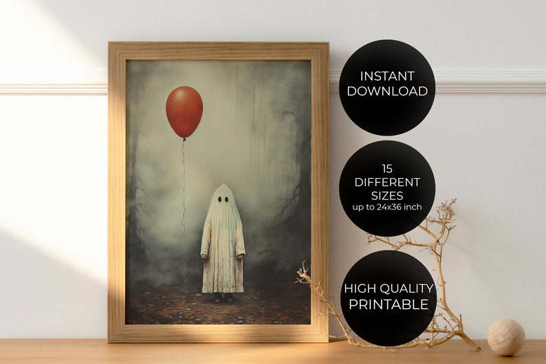 Ghost in the Foggy Forest Art Print , Halloween ghost wall art print , Dark Academia Room Decor , Ghost Print Poster , Instant Download image 3