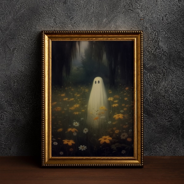 Floral Ghost Wall Art Print , Ghost Download Print , PRINTABLE Halloween Wall Art Print ,Spooky Ghost Art Print,  Instant Download