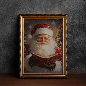 Vintnage Santa Portrait, Vintage Christmas Wall Art, Christmas Santa Claus Painting, Printable Christmas Print, Vintage Santa Print