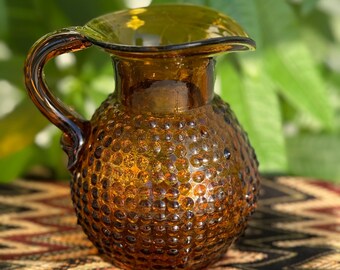 Vintage 60s Clevenger Bros Amber Hobnob Glass Pitcher: Mid Century USA