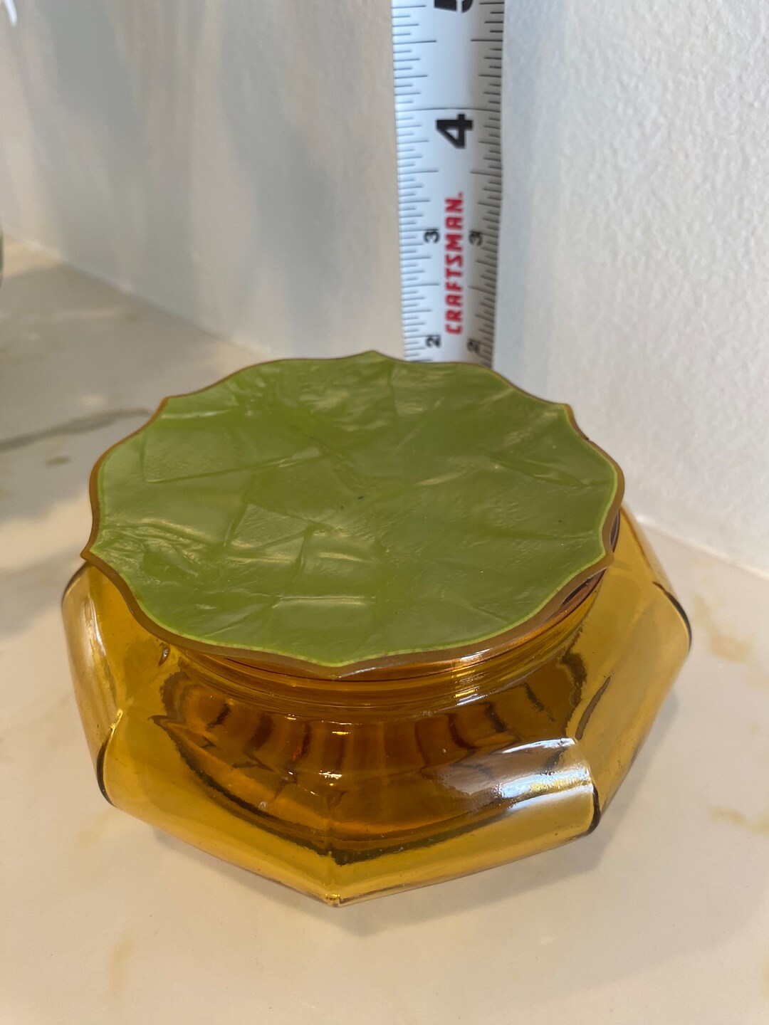 Vintage Amber Glass Vanity Boxes With Bakelite Green Pearl Lid Etsy