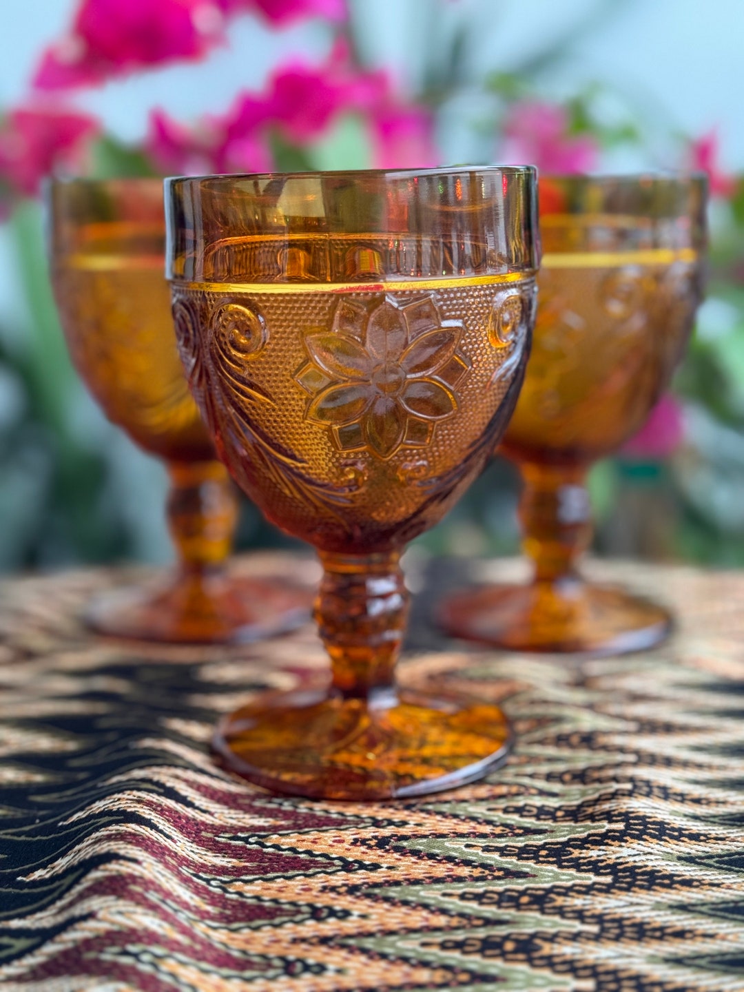 Set of 3 Vintage Indiana Sandwich Pattern Glass Amber Tiara Etsy