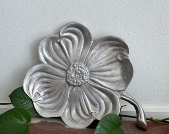 Vintage Bruce Fox Cast Aluminum Dogwood Serving Tray, 1930s Kitchen Decor