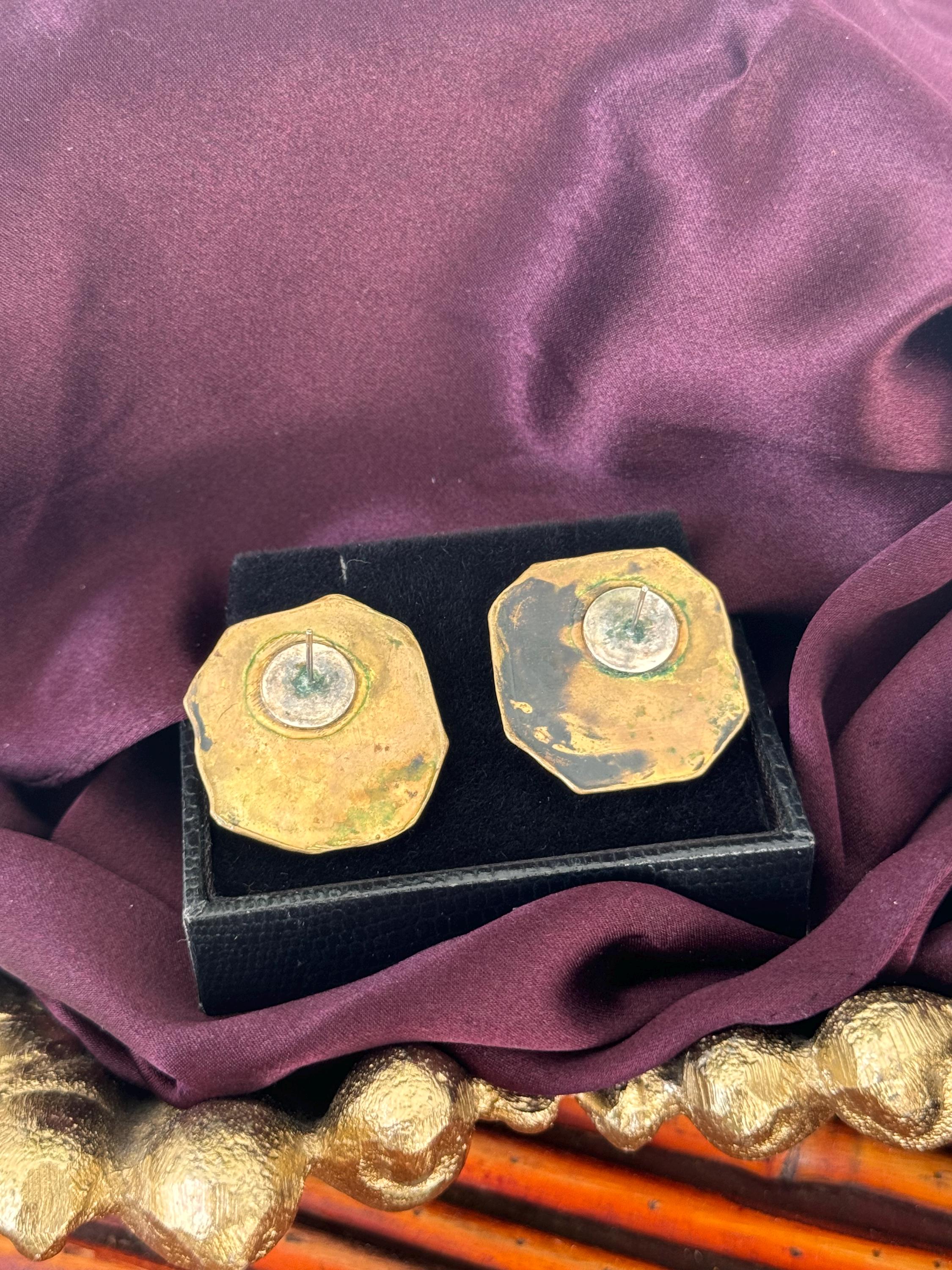 Vintage Art Decor Gold Tone Metal Pressed Earrings Ciner