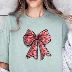 Coquette Valentine&#39;s Day Heart Bow Comfort Colors T Shirt, Retro Valentine Shirt, Valentines day Bow Shirt, Coquette Bow Valentine Gifts Tee