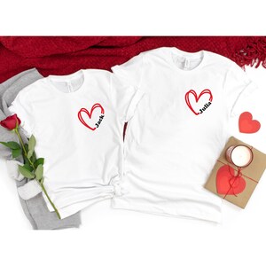 Custom Name on Heart Couple Shirt, Matching Valentine&#39;s Name on Heart Shirt, Valentines Shirt, Gift for Couple Shirt