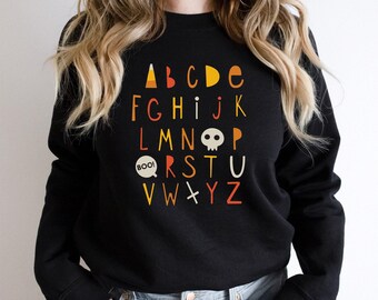 Halloween Teacher Alphabet Sweatshirt, Halloween Teacher Sweatshirt, Halloween Hoodie, Halloween Teacher Hoodie, Funny Halloween Sweatshirt