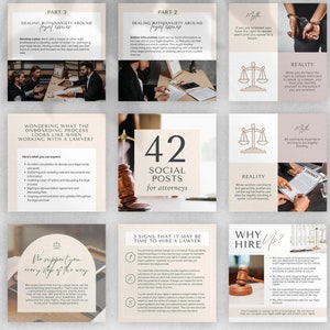42 Social Media Posts For Lawyers and Attorneys, Law Firm Instagram Templates, Editable Canva Template, Lawyers Attorneys Instagram Posts