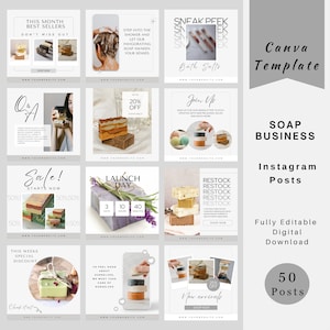 Instagram aziendale di sapone fatto a mano, modello di post sui social media di sapone, post di sapone fatto a mano, marketing aziendale di sapone, modello Canva di sapone