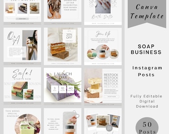 Handgemaakte zeep Business Instagram, zeep sociale media postsjabloon, handgemaakte zeepposten, zeep zakelijke marketing, zeep Canva sjabloon