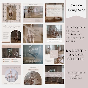 Ballet Social Media Posts, Instagram Stories, Dance Studio Template, Dance Academy Posts, Dance Studio Marketing, IG Feed, Canva Templates,