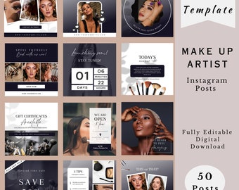 Makeup Artist Instagram Templates, MUA Template, Makeup Instagram Post Templates, Beauty Salon Posts, Canva Templates, Social Media Posts