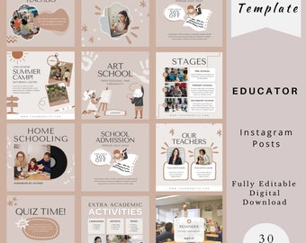 Onderwijs Instagram-berichten, Canva-sjabloon, voor- en vroegschoolse educatie, naschoolse club, sociale media voor kleuters, terug naar schoolopvang