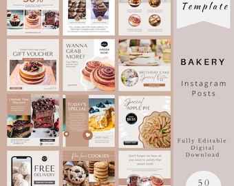 Bakery Instagram Post Templates, Café Instagram Template, Cake Business Social Media, Coffee Bake Shop Template, Healthy Eating Marketing