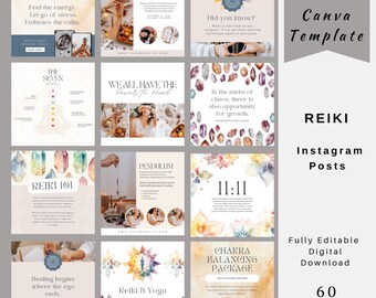 Reiki Social Media Post, Spirituele Instagram Posts, Canva Template, Yoga IG Posts, Reiki Marketing Bundle, Healing Template, Crystal betekenis