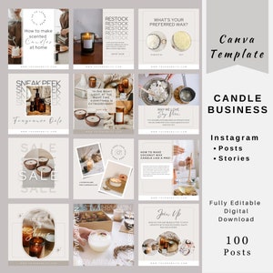 Modello di post Instagram per candele, social media aziendali per candele, marketing aziendale per candele, post Instagram di Candlemaker, storia di Instagram, Canva