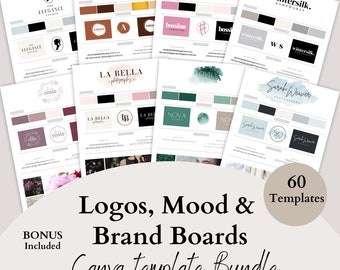 Modello di brand board, kit logo, modello di branding aziendale, bacheche di brand modificabili, design del logo fai da te, modello di mood board, linee guida di branding