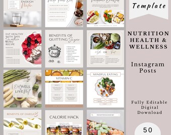 Nutritionist Social Media Posts, Health And Wellness Coach Instagram Template, Fitness Coach, Dietician Instagram Post, Mindful Eating Posts