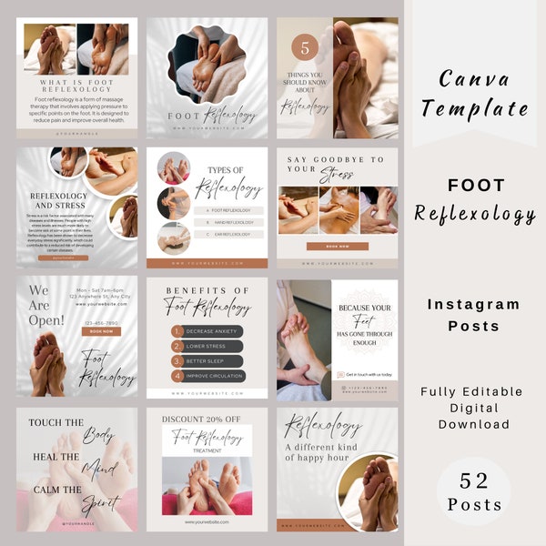 Reflexology Instagram Template, Foot Reflexology, Reflexologist Instagram, Holistic Template, Massage Instagram Post, Social Media Marketing