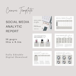 Social Media Analytics Report template, Social Media Performance Report, Canva monthly presentation, Business Audit, KPI dashboard