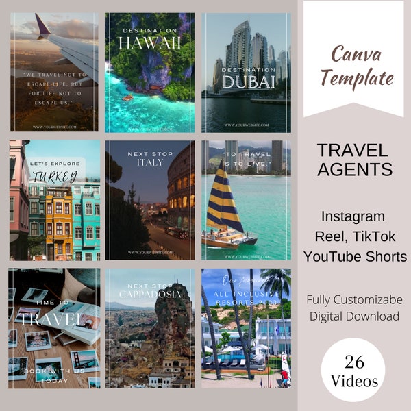 Travel Agent Instagram Reel Videos, TikTok YouTube Short Video, Canva Templates, Travel Blogger Instagram Reel, Social Media Marketing