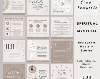 Plantillas de publicaciones espirituales de Instagram, Plantillas místicas de Instagram, Redes sociales Moon Magic, Cristal, Astrología, Zodíaco, Publicaciones de energía curativa