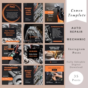 Mechanic Instagram Post Templates, Auto Repair Shop Instagram, Car Wash Services, Automotive Shop Marketing, Car Repair Feed Template