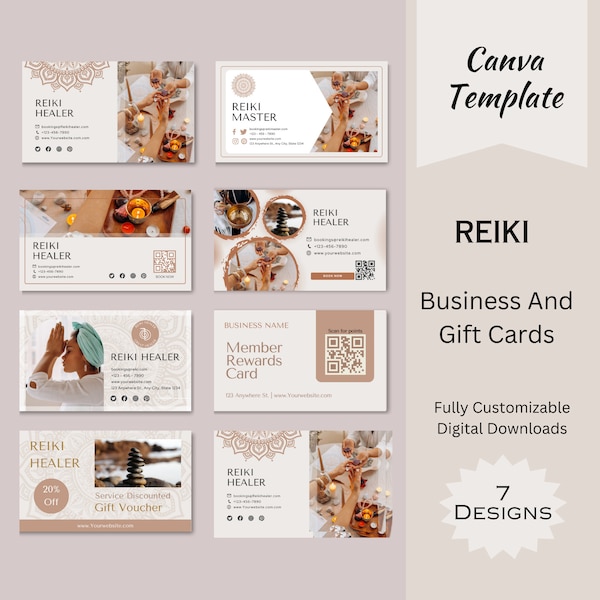 Modèle de carte de visite Reiki spirituel, modèle de carte-cadeau Reiki, téléchargement numérique, modèle de marketing Reiki, carte de visite imprimable Reiki