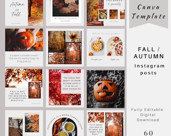 Sjablonen voor Instagram-berichten herfst: sociale media herfst (canva, 60 berichten)