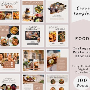 Publicaciones de redes sociales de restaurantes, Historias de Instagram de restaurantes, Plantillas de Canva, Instagram de Chef, Instagram de Blogger de comida, Marketing de redes sociales