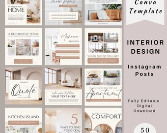 Interieurontwerp Instagram-postsjabloon | IG-postsjablonen voor interieurontwerp | Minimalistische Canva-sjablonen | Socialemediaberichten over onroerend goed