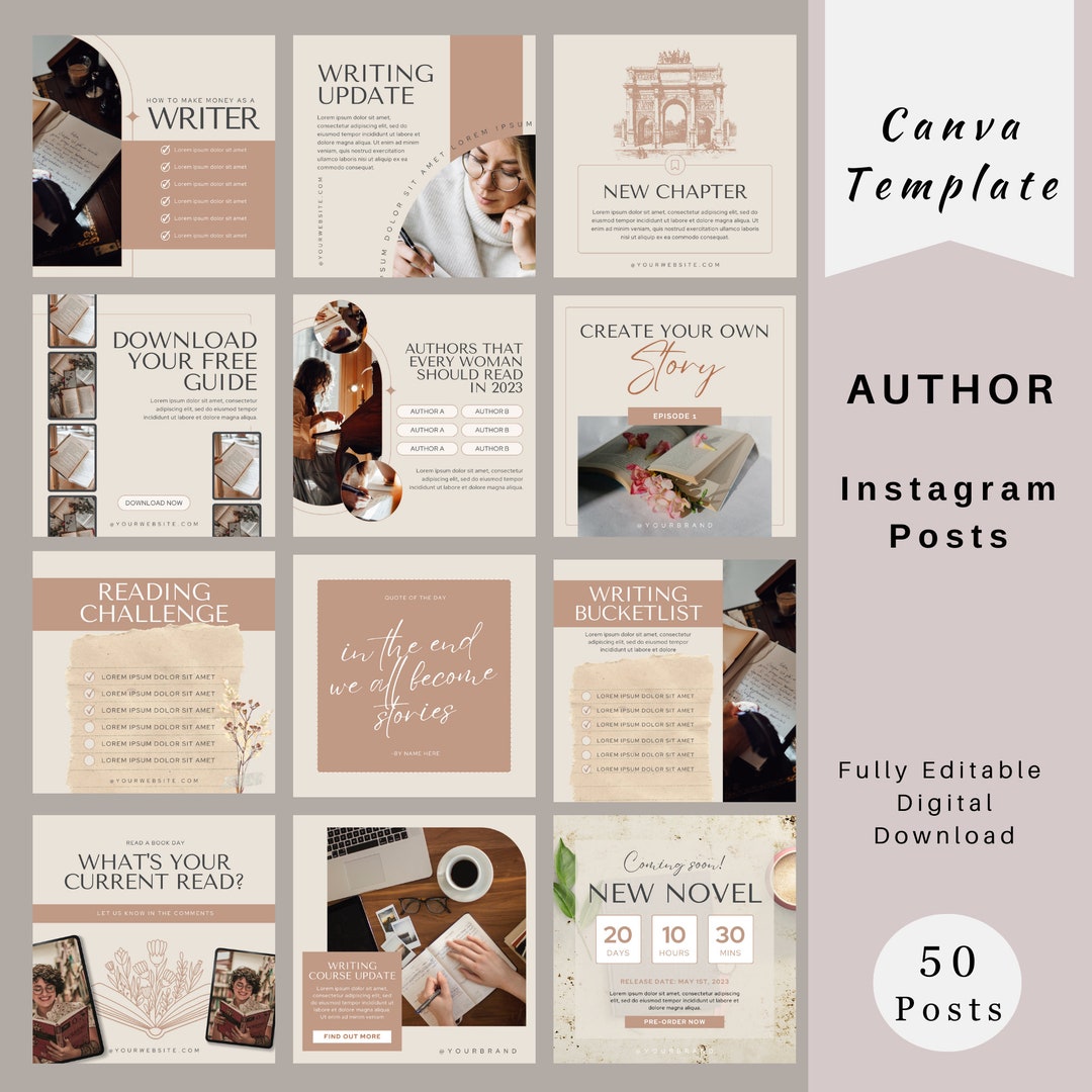 Author Instagram Posts, Canva Template, Writers Social Media Posts ...