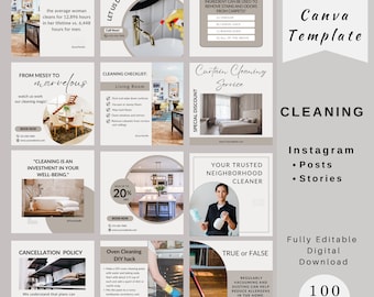 Plantilla de publicación de Instagram para empresas de limpieza, publicaciones editables en redes sociales para limpiadores profesionales, marketing de servicios de limpieza, listo para publicar