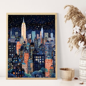 New York City at Night - Empire State Building - Art Print - A4, A3, A2 Sizes, Cityscape Wall Decor, NYC Skyline Print