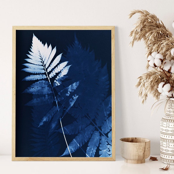 Fern Cyanotype Art Print - A4, A3, A2 Sizes - Botanical Sun Print, Nature-Inspired Wall Decor