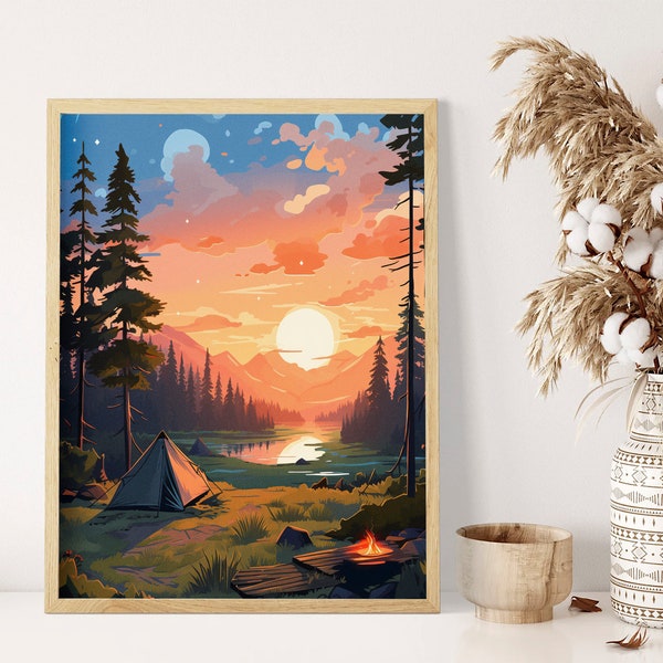 Camping Travel Poster - A4 A3 A2 Sizes - Homely Outdoor Nature Wall Art Print - Invigorate Your Space with Cozy Wilderness Vibe
