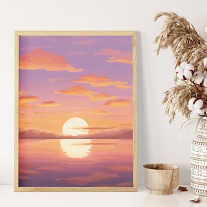 Pastel Sunset Art Print - A4, A3, A2 Sizes - Soft Colorful Sky Wall Decor, Tranquil Landscape Print, Minimal Aesthetic