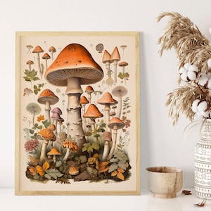 Victorian Mushroom Scientific Study | Forest Themed Art Print | Folk Wall Decor | A2 A3 A4 A5 A6 Sizes Rustic Boho Natural Botanical