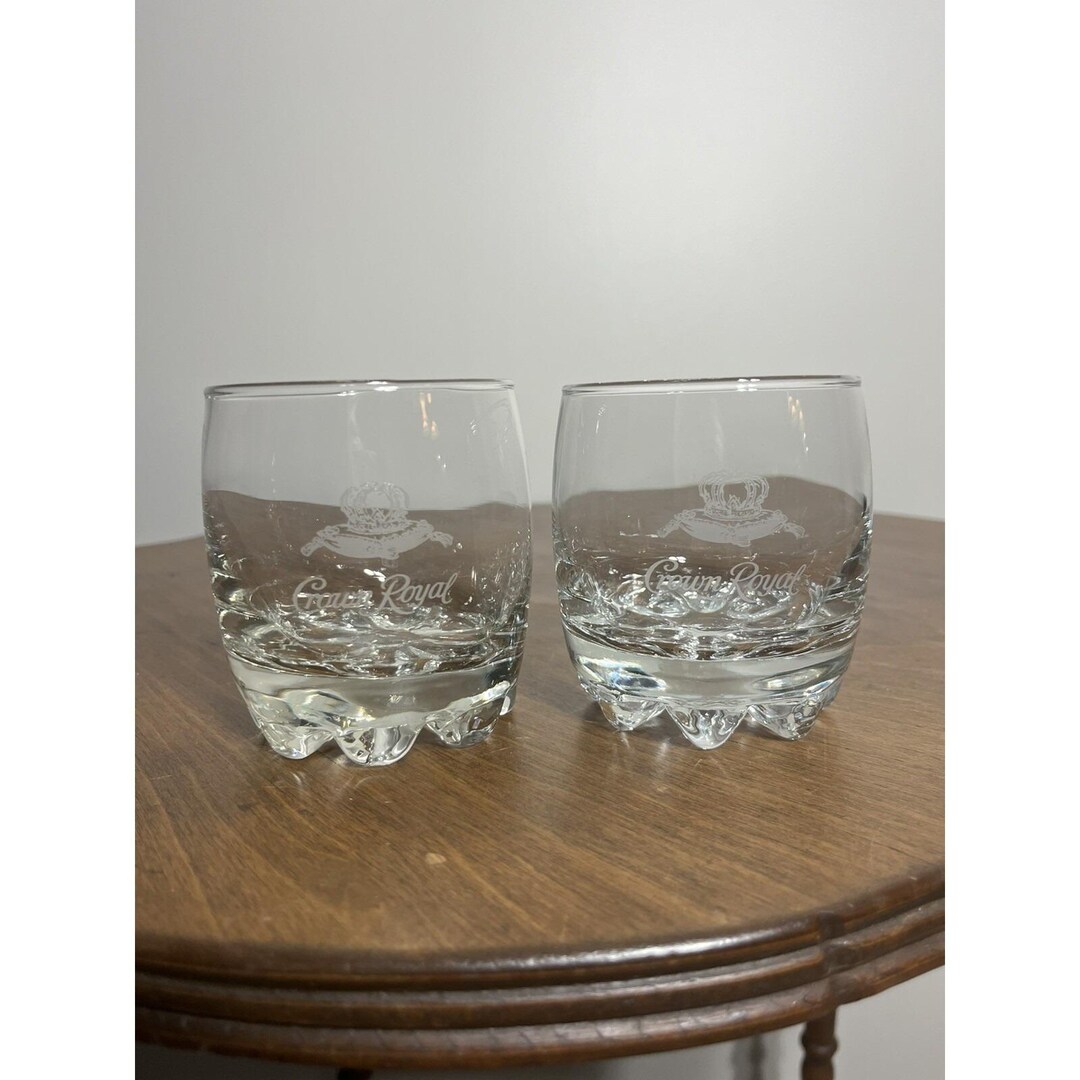 Two Crown Royal Clear Whiskey Glass Round Low Ball Rocks Made in Italy ...