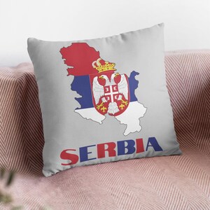 Almohada decorativa de Serbia, almohada con la bandera de Serbia, almohada con el mapa de Serbia, decoración serbia, bonita almohada serbia, arte impreso con el mapa de Serbia, regalo serbio