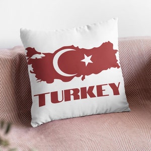 Almohada decorativa de Turquía, almohada con la bandera de Turquía, almohada con el mapa de Turquía, decoración turca, bonita almohada turca, arte impreso con el mapa de Turquía, regalo de viaje a Turquía
