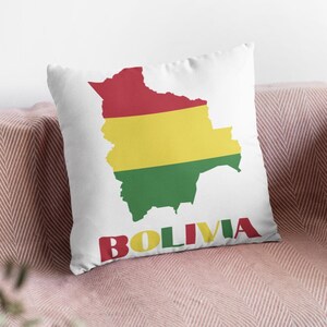Almohada con la bandera de Bolivia, almohada con el mapa de Bolivia, decoración boliviana, almohada boliviana bonita, arte con impresión del mapa de Bolivia, regalo boliviano