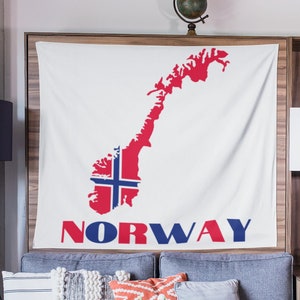 Norwegian Flag Map of Norway Wall Tapestry, Norway Decor, Norwegian Dorm Decor, Norway Home Decor, Norway Gifts, Viking Decor, Norway Gifts